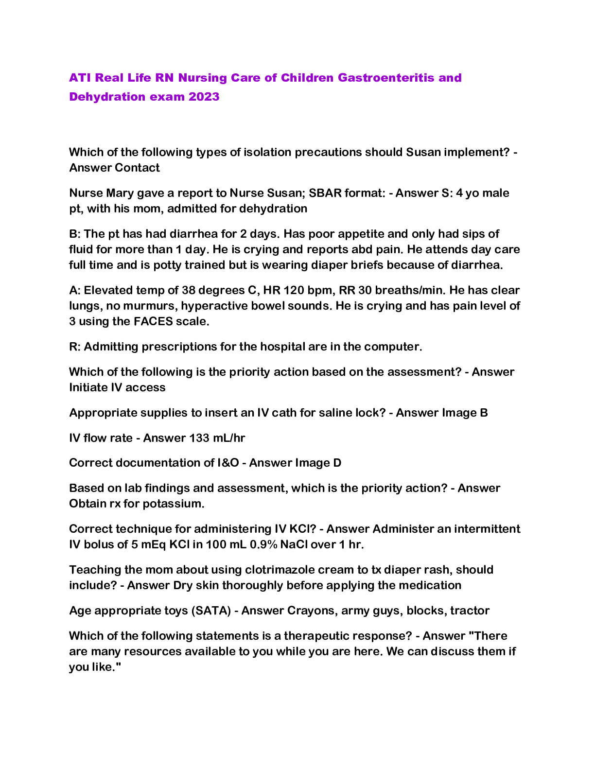 Ati real life rn nursing care of children gastroenteritis and dehydration exam 2023